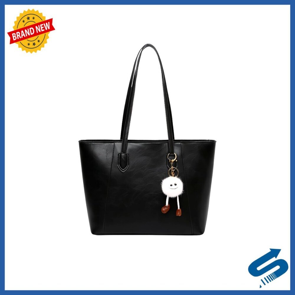Vegan Leather Tote Bag Minimal Chic Shoulder Handbag with Charm Spacious